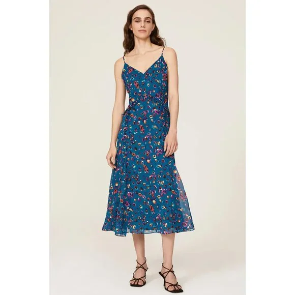 JASON WU COLLECTIVE Women's Blue Leopard Midi Dress Size 2 - Picture 1 of 12